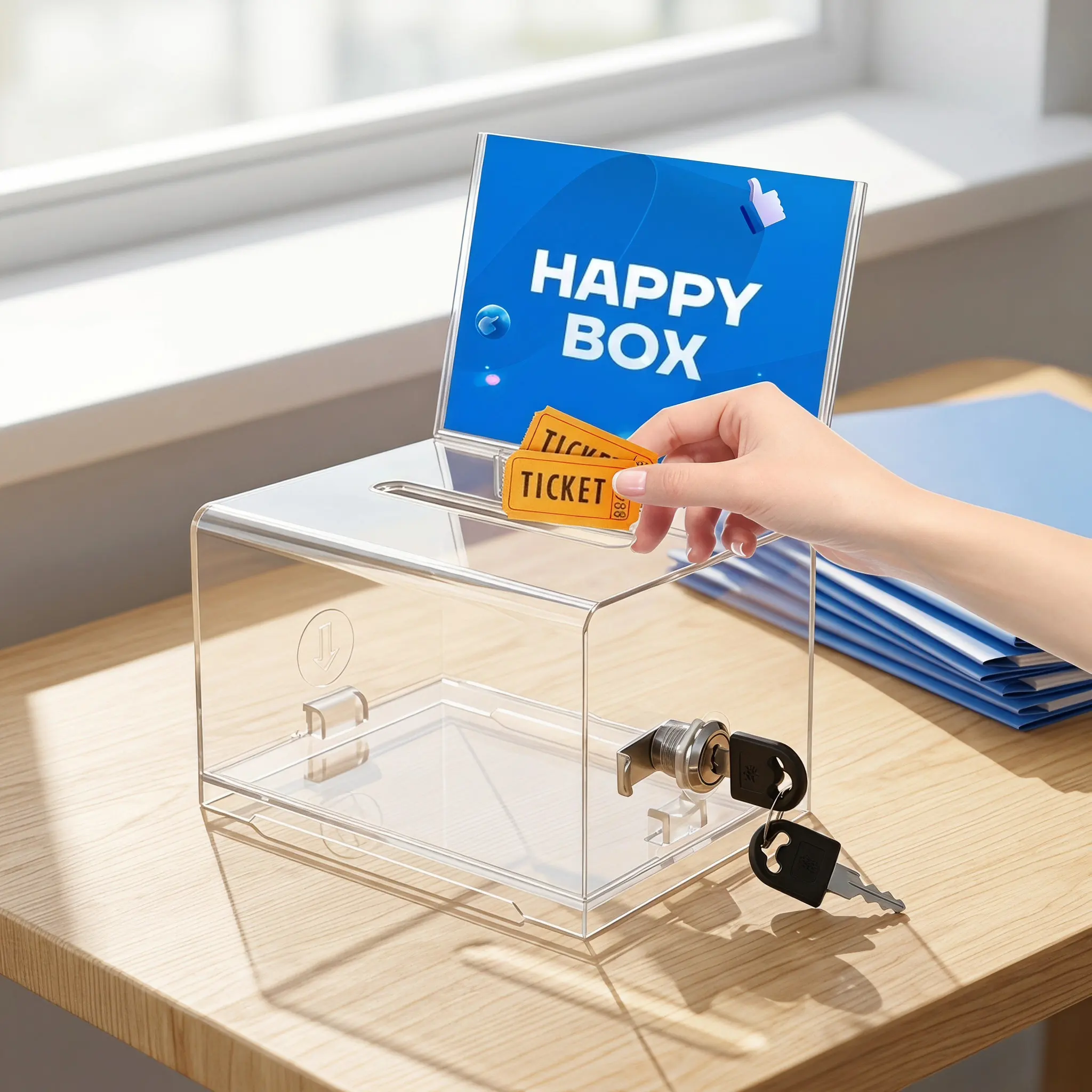 Suggestion Box Ballot Case Clear Acrylic Donation Box for Fundraising Office Classroom Raffle Lock Included Business Card Holder