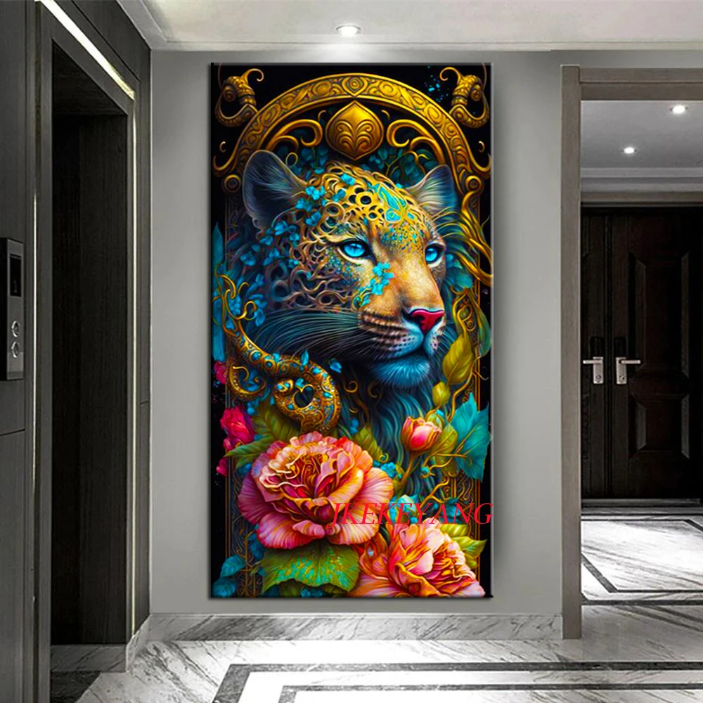 DIY Diamond Painting Cross Stitch Kit Leopard and Flower Full Drills Diamond Mosaic New Collection 2024 Home Decor Gift