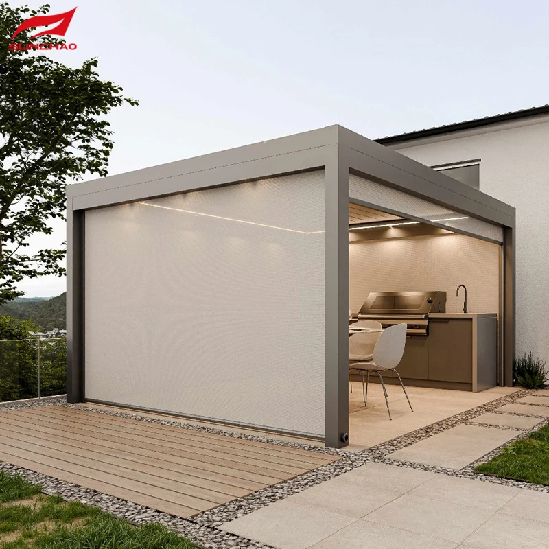 Outdoor Louvered Motorized Pergolas Gazebo Retractable Aluminum Frame Coated Aluminium Pergola