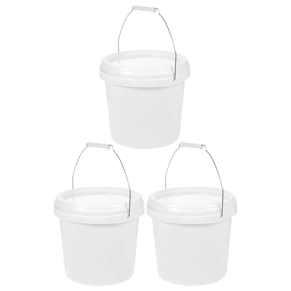 3 Pcs Paint Bucket Chemical Pigment Cooler White Multi Use 4 Liter with Lid