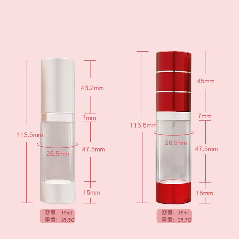 50pcs 15ml Airless Cosmetic Cream Pump Bottle Travel Size Dispenser Makeup Container for Cream Gel Lotion