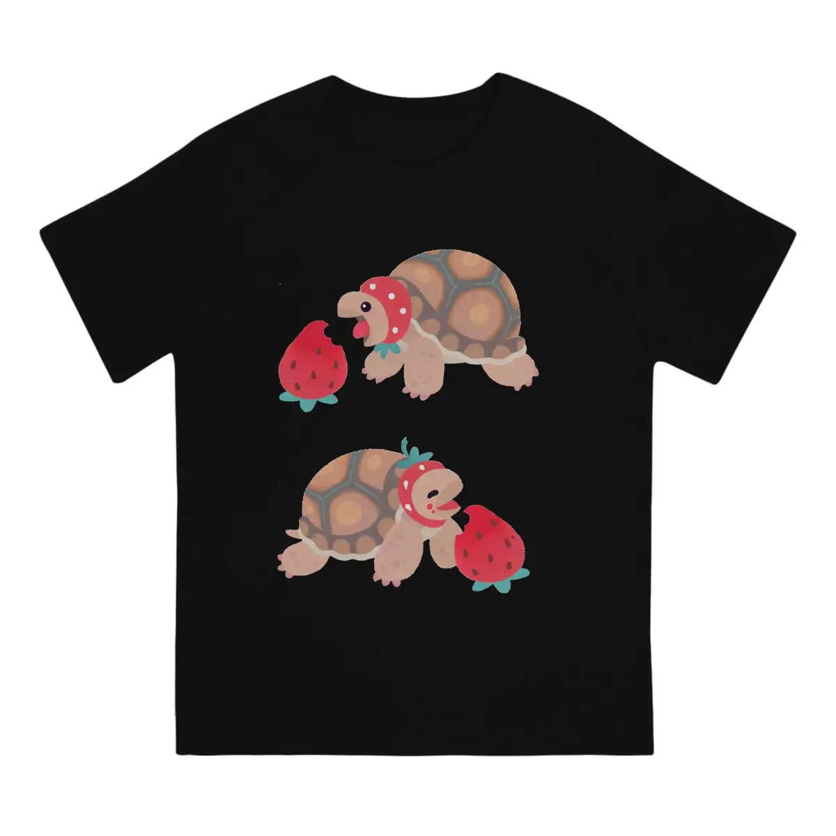 Tortoises love strawberries T-Shirts Men Magical Turtle Vintage Pure Cotton Tee Shirt Round Collar Short Sleeve T Shirt