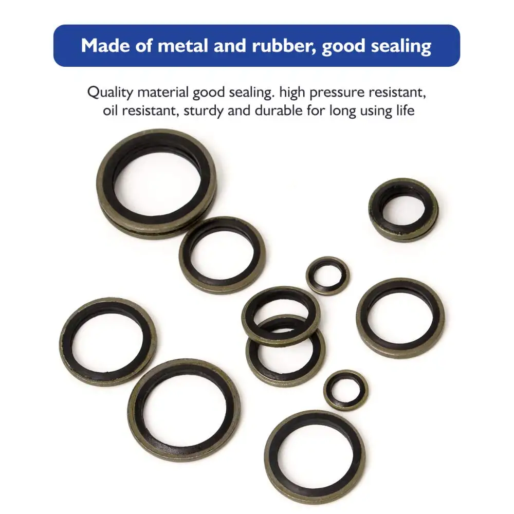 150pcs NBR Metal Bonded Sealing Washer Hydralic Oil Resist Rubber Oil Pipe Seal Gasket for Automotive Bearings Pump Sealing Ring