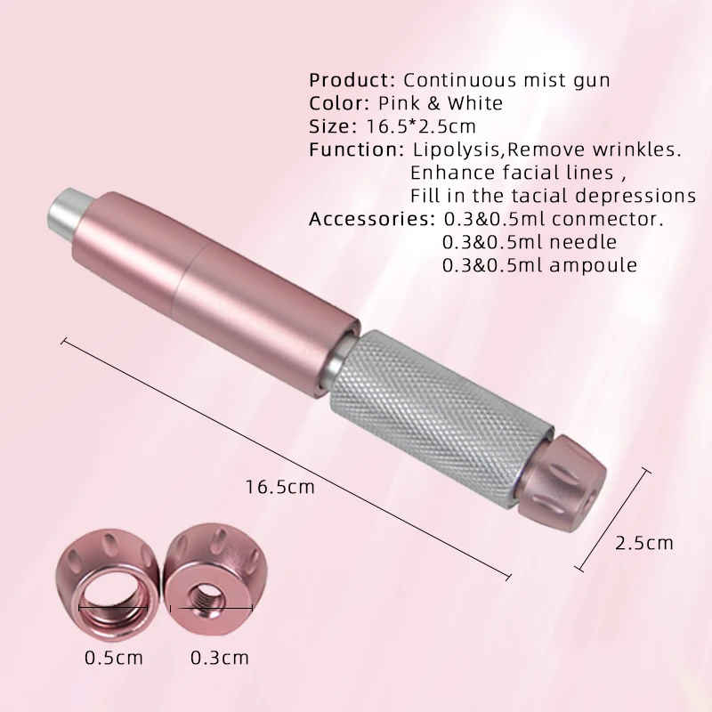 Pink&White Continuous Mist Gun Remove Wrinkles Enhance Facial Lines Deep of Injection on:1-3MM Fill in Facial Depressions