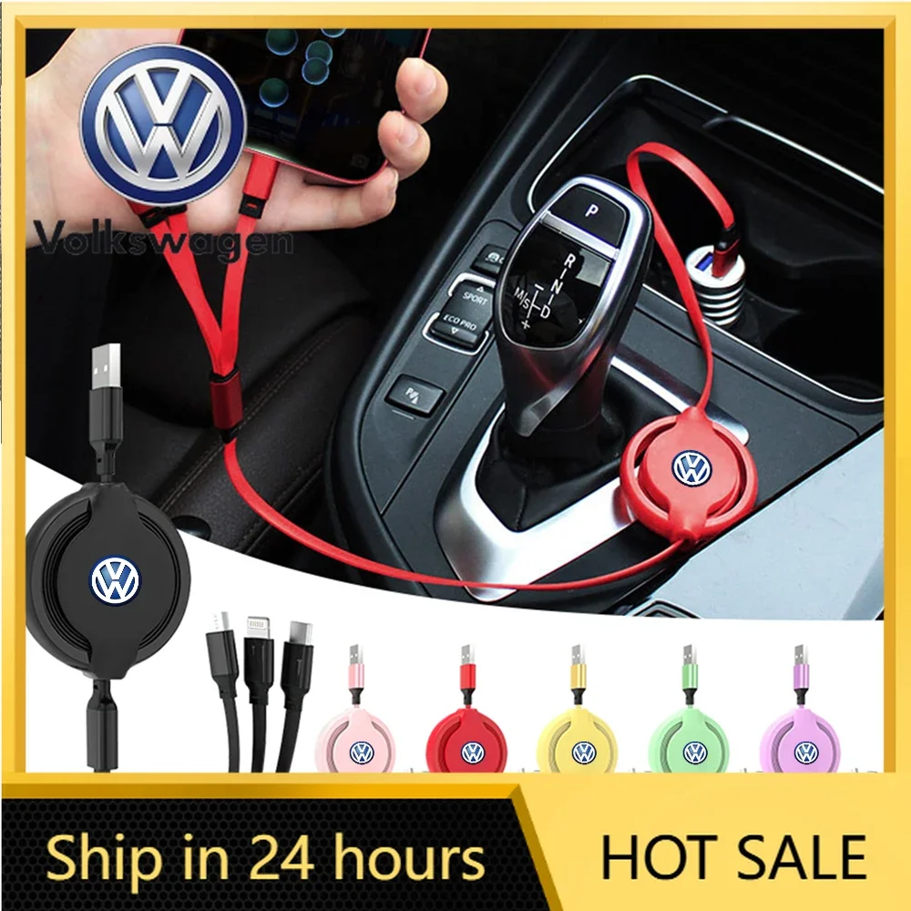

For VW Volkswagen Jetta MK5 Golf Retractable Car Phone Charger Head Three In One Data Cable For Volkswagen VW R Line GTI Golf Sa
