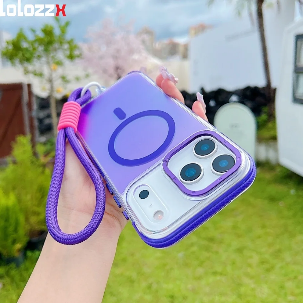 Tali Magnetik Laser Gradient Untuk Casing Magsafe untuk iPhone 17 Pro Max Air 16e 15 14 Plus 13 12 11 Pro Casing Ponsel Akrilik Transparan