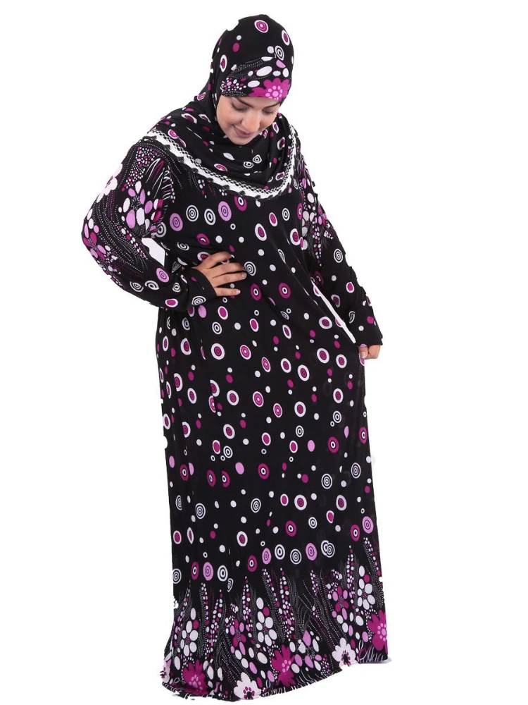 Muslim Prayer Garment Dress Women Islamic Clothing Floral Thobe  Burka Dubai Turkey Jurken Abaya Hooded Khimar Hijab Robe jilbab