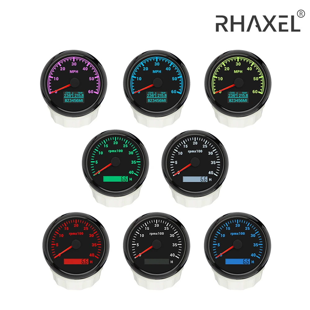 RHAXEL Gauge Kit 3 3/8'' GPS Speedometer 120MPH Odomeetr Tachometer 7000RPM for Car Tractor RV with 7 Colors Backlights 12V 24V