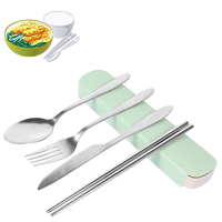 4pcs Portable Cutlery Set Stainless Steel Silverware Set with Case for Meal Box Reusable Travel Camping Flatware Set