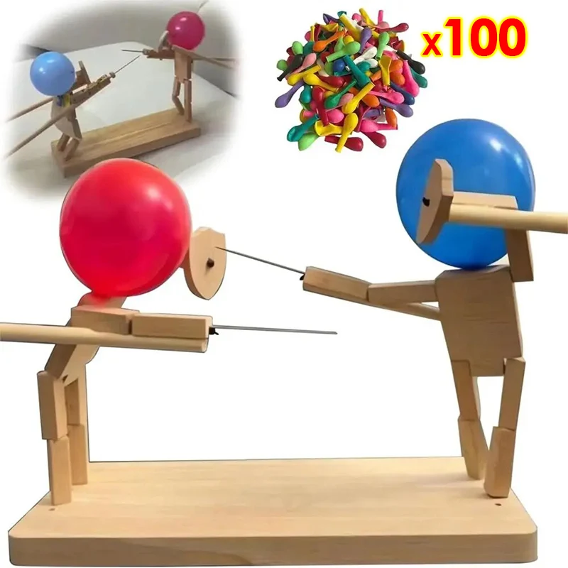 Balloon Bamboo Man Battle Wooden Bots Battle Game Two-Player Fast-Paced Balloon Battle Game With 100/20 Balloons Gift Toy