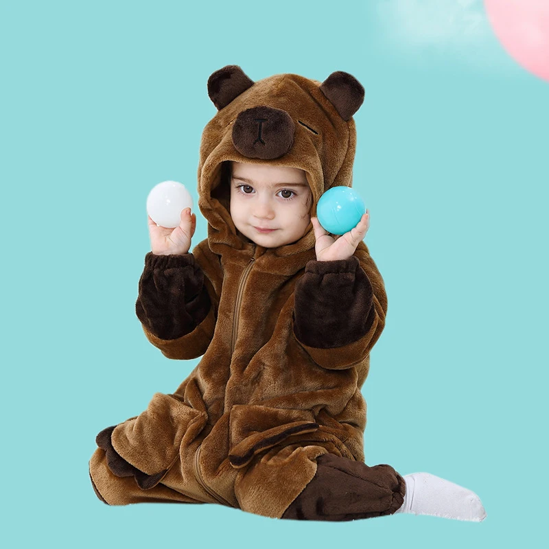 

Lovely Bear 2024 Winter Baby Clothes Onesie Boys Girl Romper Soft Flannel Pajamas Bodysuit Baby Costume Animal Cosplay Jumpsuits