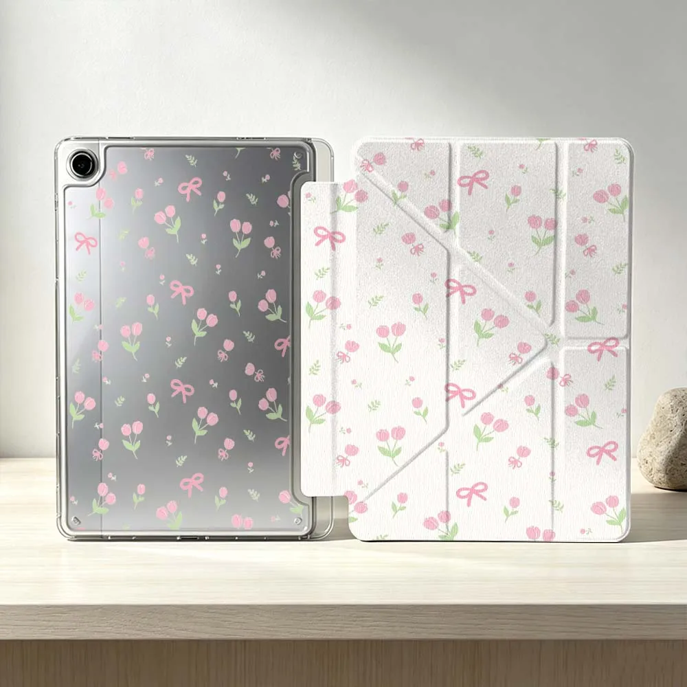 Pink Flower Bow Pattern For Samsung Galaxy Tab S10 S9 S8 S7 S6 A11 A10 A9 FE Plus Lite Foldable 3Y Tablet Case Soft