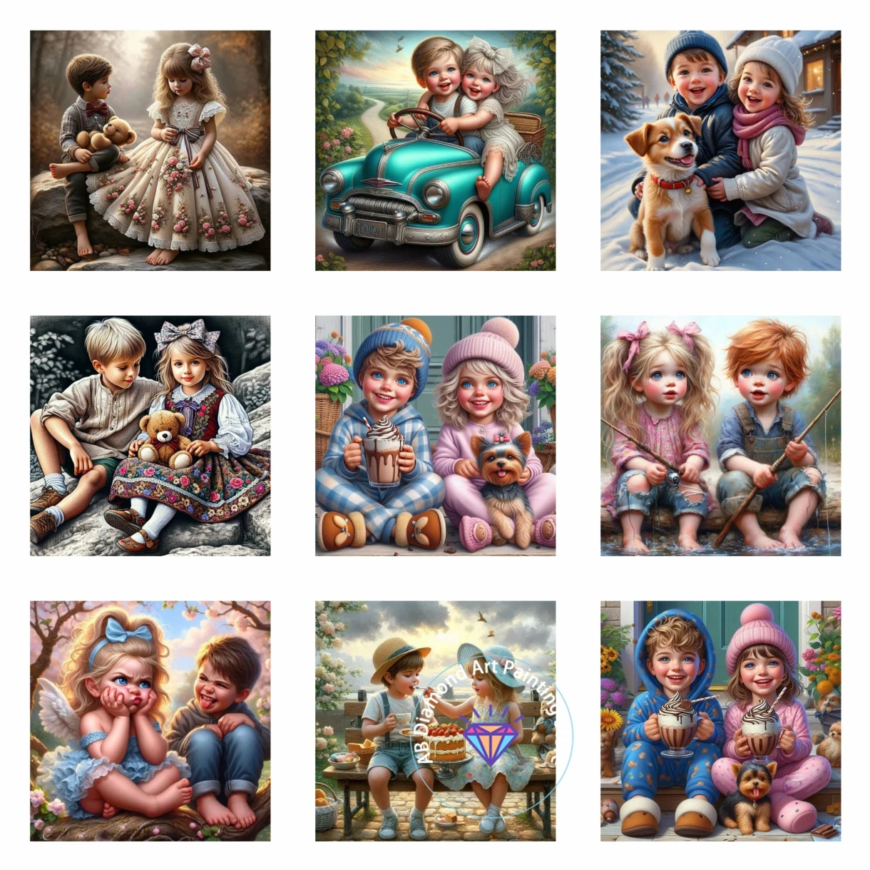 

Sweet Couple DIY AB Diamond Painting Kit Cute Girl And Boy Dog Bear New Diamond Mosaic Embroidery For Birthday Gift Room Decor