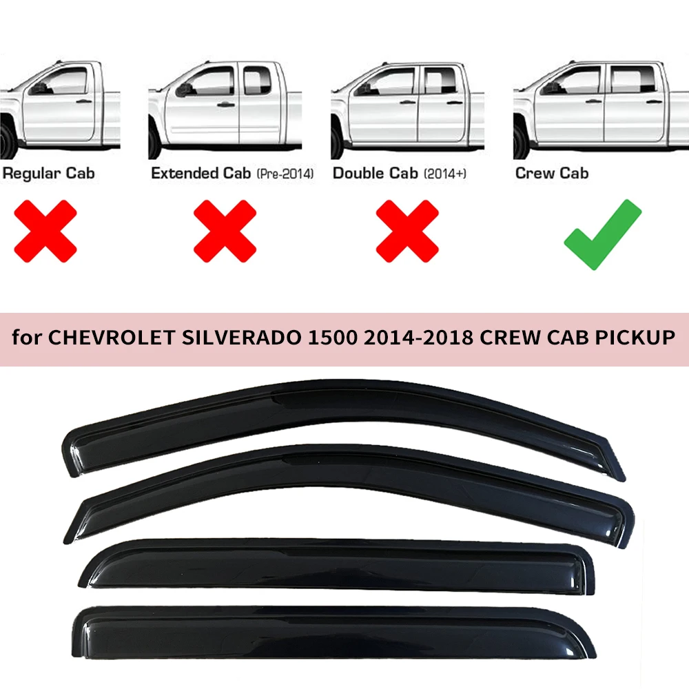 

Window Visor for Chevrolet Silverado 1500 Crew Cab Pickup 2014 2015 2016 2017 2018 Wind Deflectors Rain Guards Door Visor Vent