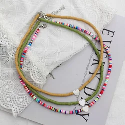 Natural Shell Beads Necklace Korean Fashion Heart Boho Polymer Clay Choker Colorful Pendant Summer Neck Handmade Female Jewelry