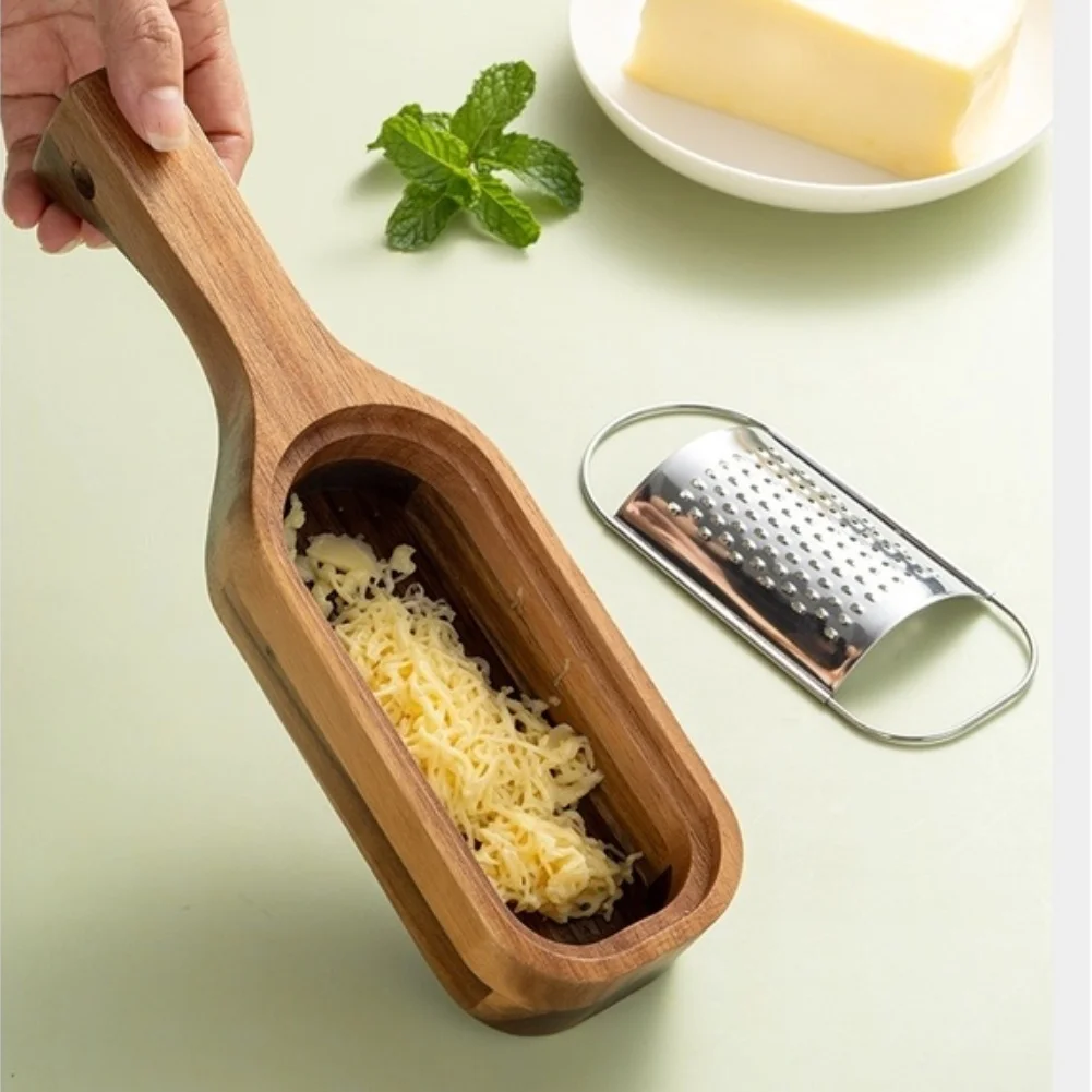 Rallador de Queso de Acero Inoxidable con Mango de Madera, Raspador de Limón y Trufas Desmontable con Caja de Almacenamiento, Utensilio de Cocina de 25 cm