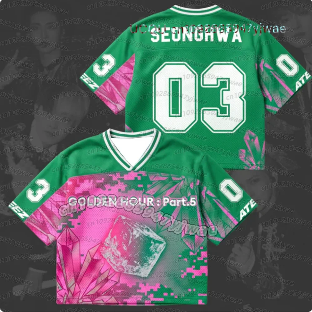 26 Summer Men's Women Short Sleeve Chrysalis Golden Hour Part 5 Album ATEEZ Mixed Mesh Jersey Kpop Jersey Child-Parent T-Shirt