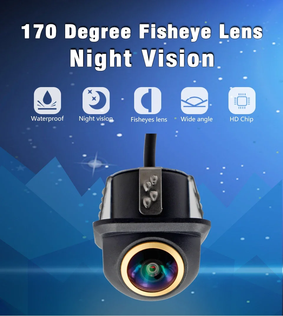 EURS AHD720/CCD Car Reverse Camera Fisheye Golden Lens HD Night Vision HD Universal Vehicle Rear View Camera With Parking Line