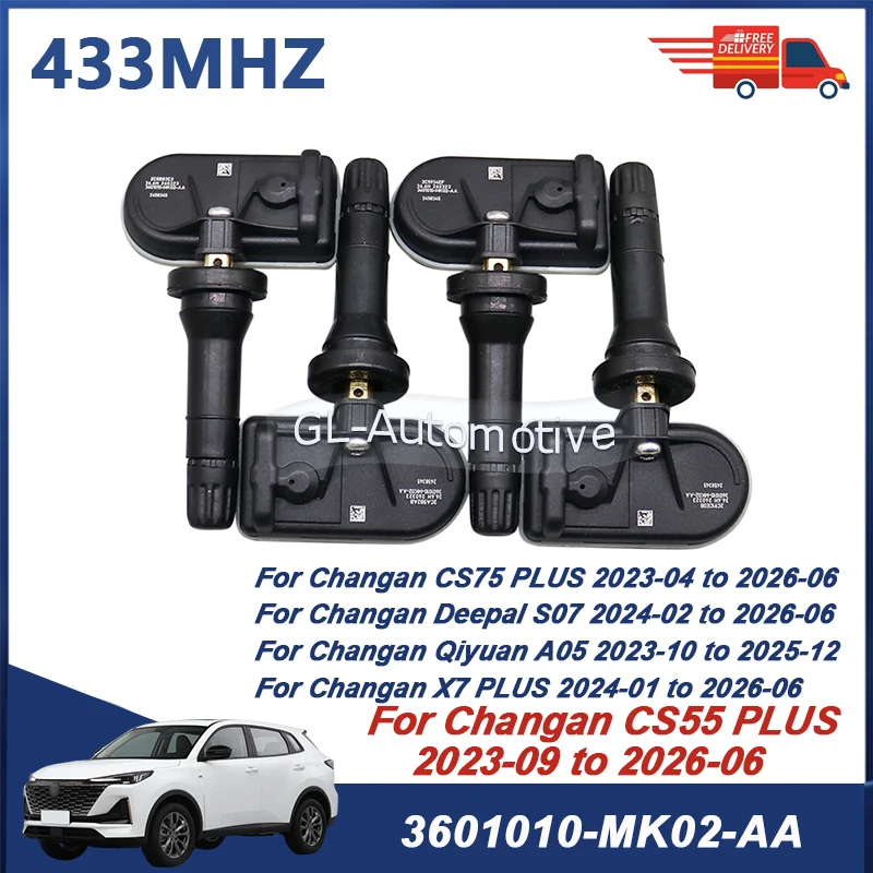 

4PCS 3601010-MK02-AA 433MHZ TPMS Tire Pressure Sensor For Changan CS55 PLUS CS75 PLUS 2023-2026 3601010DG01AA