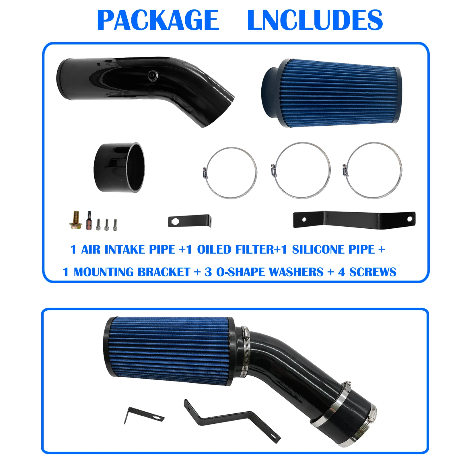 Cold Air Intake Pipe Kit With Oiled Filter, Filter System Replacement for 1999.5-2003 Ford Powerstroke Diesel Engine 7.3L