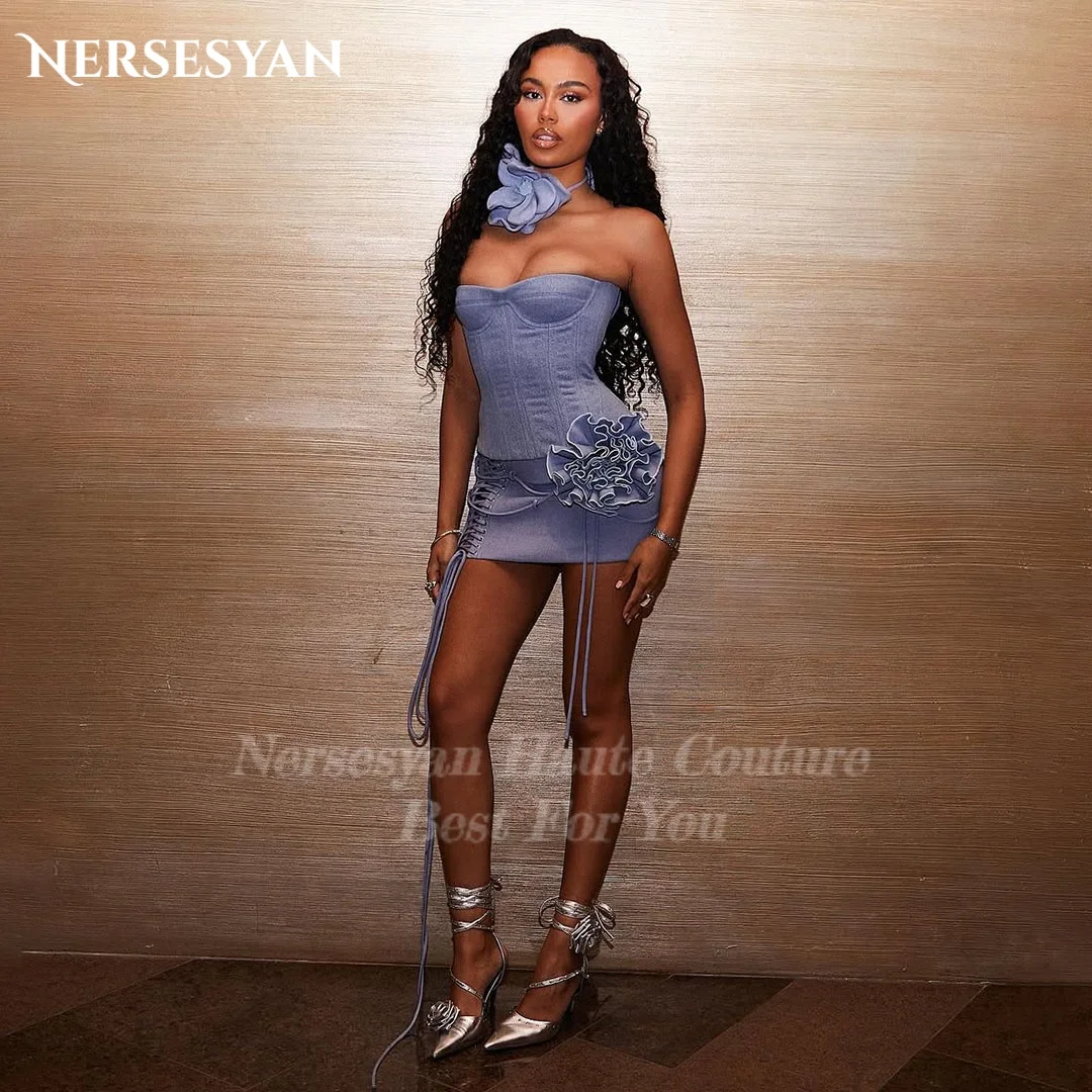 Nersesyan Abiti da ballo sexy con spalle scoperte Mini abito da ospite con volant a fiori con lacci Abiti da cocktail party aderenti da donna personalizzati