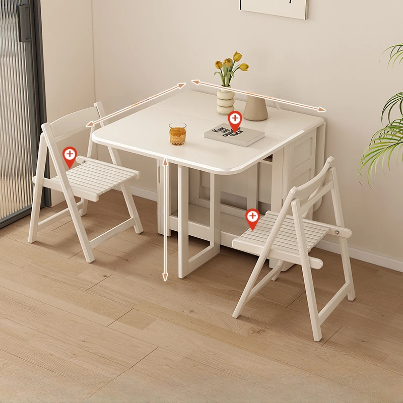 Cream wind all solid wood folding dining table and chair can be telescopically moved. Small household French induction