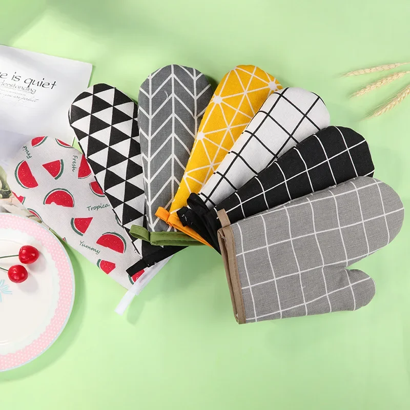 

Microwave Oven Anti-Thickening Anti-Scalding Gloves Baking Kitchen Special Lattice Mitts Thick Cotton And Linen Heat Insulation