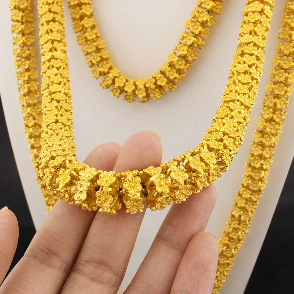 

Dubai 24K Gold Jewelry Set: Luxury Necklace, Earrings & Ring for Women, African Bridal Wedding Party Gift, Elegant Jewellery Wom