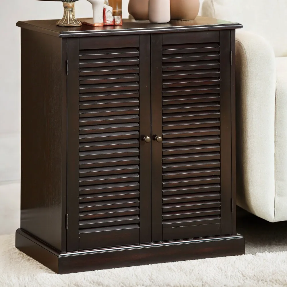 Modern Transitional Shoe Cabinet Espresso Finish Adjustable Shelves Louver Doors Home Furniture Rack