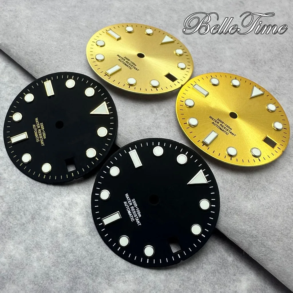 28.5mm Dial Watch Silver Gold Red Green Black Blue Grey Date Window Luminous  Dial Fit NH35 /NH36/4R/7S Automatic Movement
