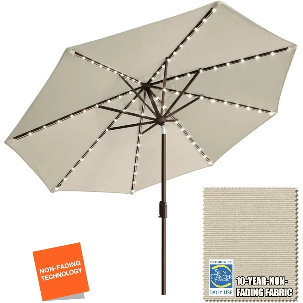 

10-Year-Non-Fading Solar 9ft Market Umbrella with 80 LED Lights Patio Umbrellas Outdoor Table Umbrella with Ventilation