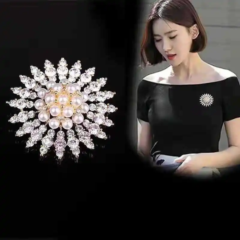 Fashion Rhinestone Imitation Pearl Brooch For Women Vintage Crystals High Quality Broochs Pins Jewelry Clothing Accessories