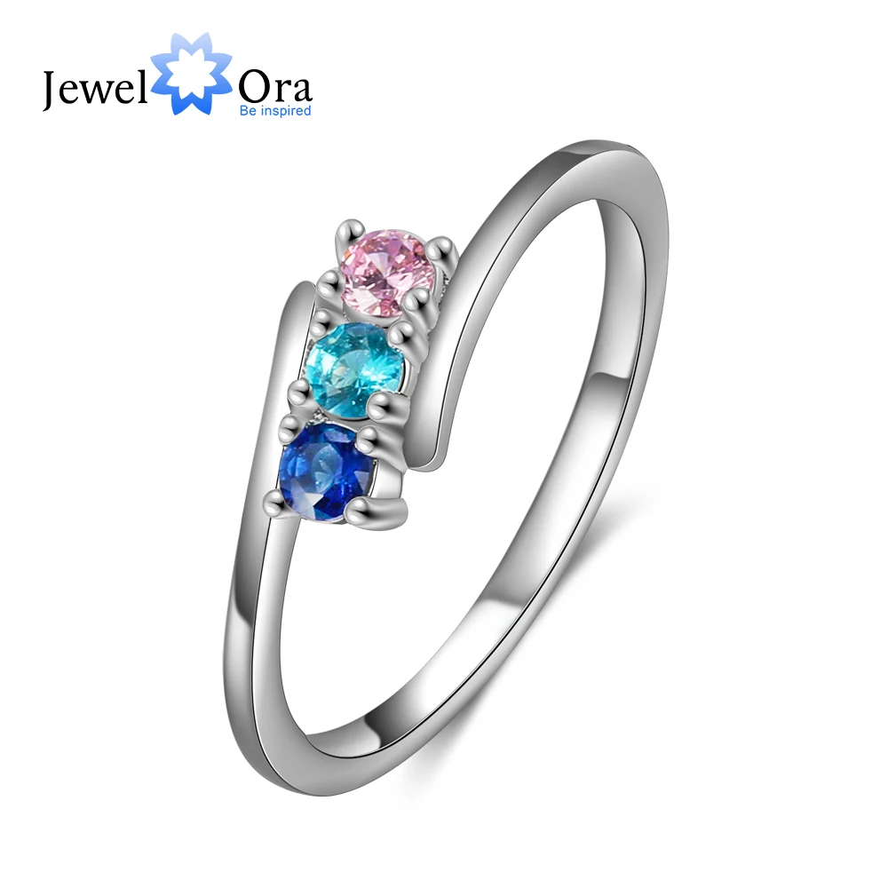 

Simple Style Customized 2-3 Birthstone Rings for Women Silver Color Personalized DIY 12 Month Ring Christmas Gifts for Family