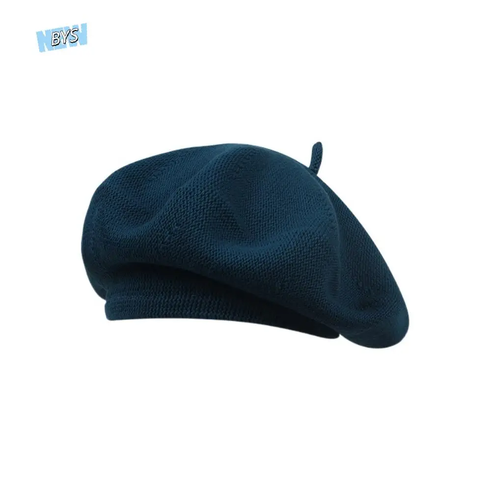 

Vintage Knitted Women Berets Elastic Keep Warm Painter Caps Korean Style Solid Color Artist Hat Ladies