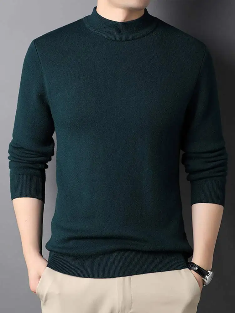 

2024 New Men's Cashmere Sweater Men Solid Basic Half Turtleneck Sweaters Slim Knit Pullovers For Male Fashion Warm Knitwear