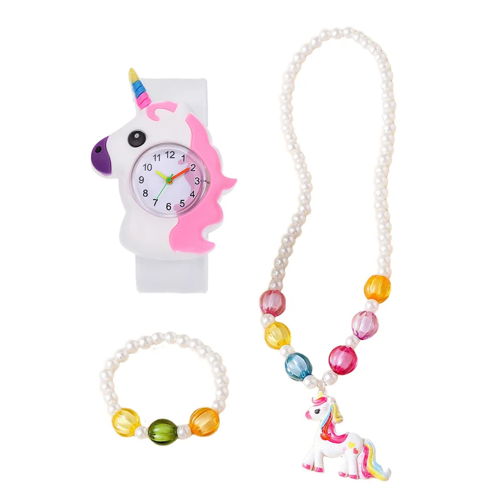 1 مجموعة 1 مجموعة يونيكورن مجموعة مجوهرات السيليكون الرقمية صفعة ووتش مطرز سوار قلادة لساعة اليد الكرتون #2