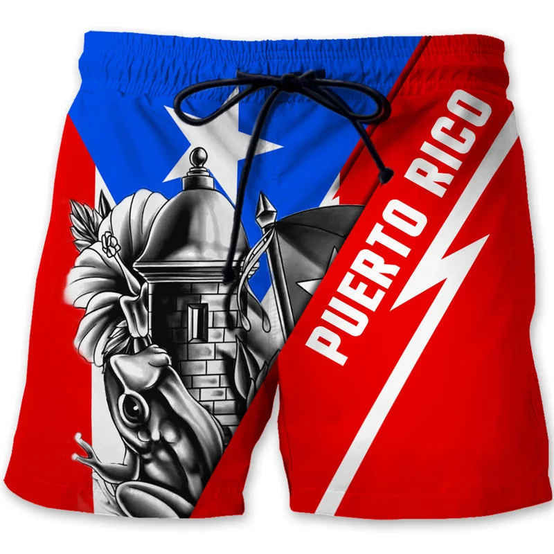 Pantalones cortos de playa con estampado 3D de Puerto Rico para hombre, bañador con patrón de bandera de Puerto Rico, tabla de Surf, secado rápido,