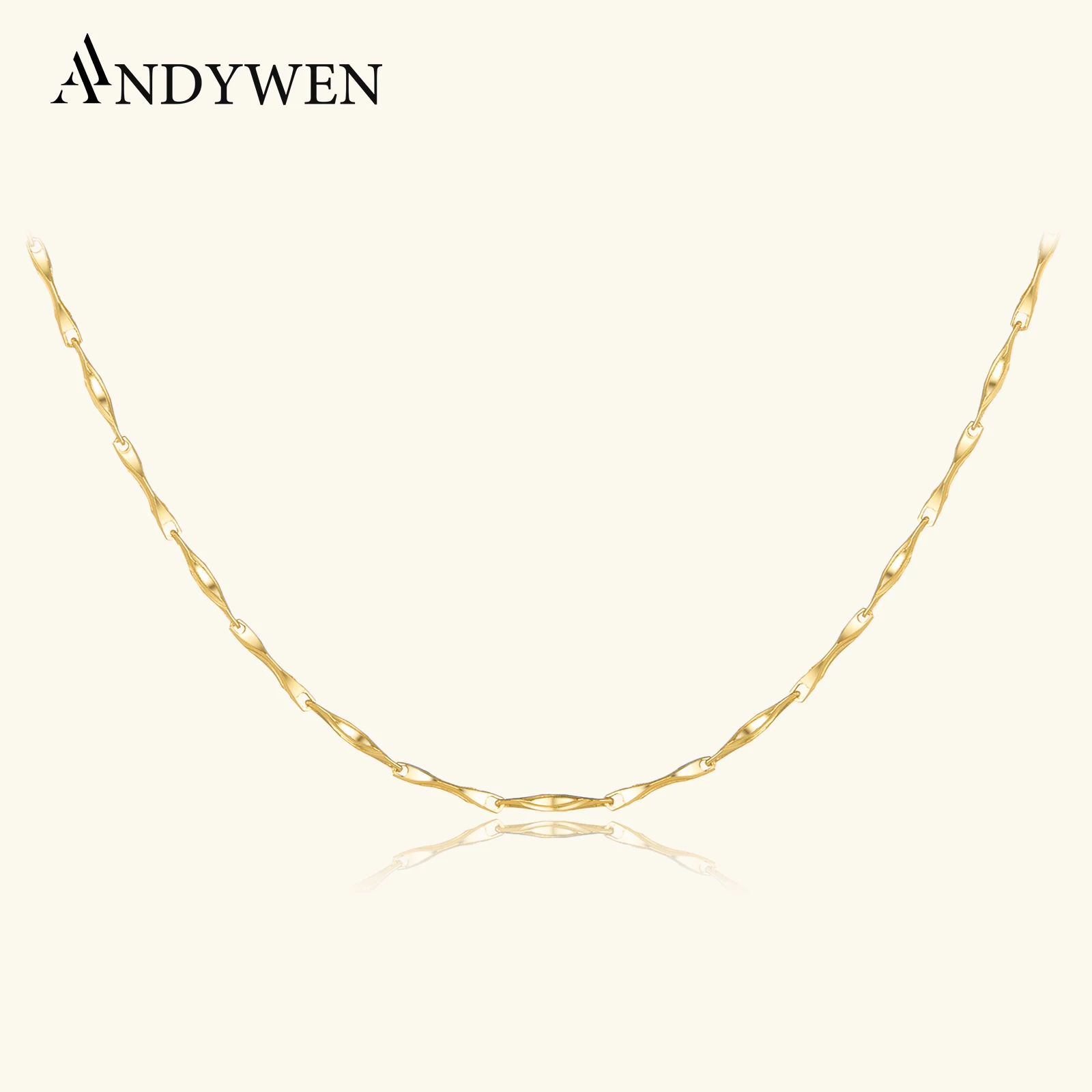 

ANDYWEN 925 Sterling Silver 6.5*1mm Long Twist Chain Thin Choker Necklace Women 2024 Luxury Fine Dainty Rock Punk Gift Jewelry