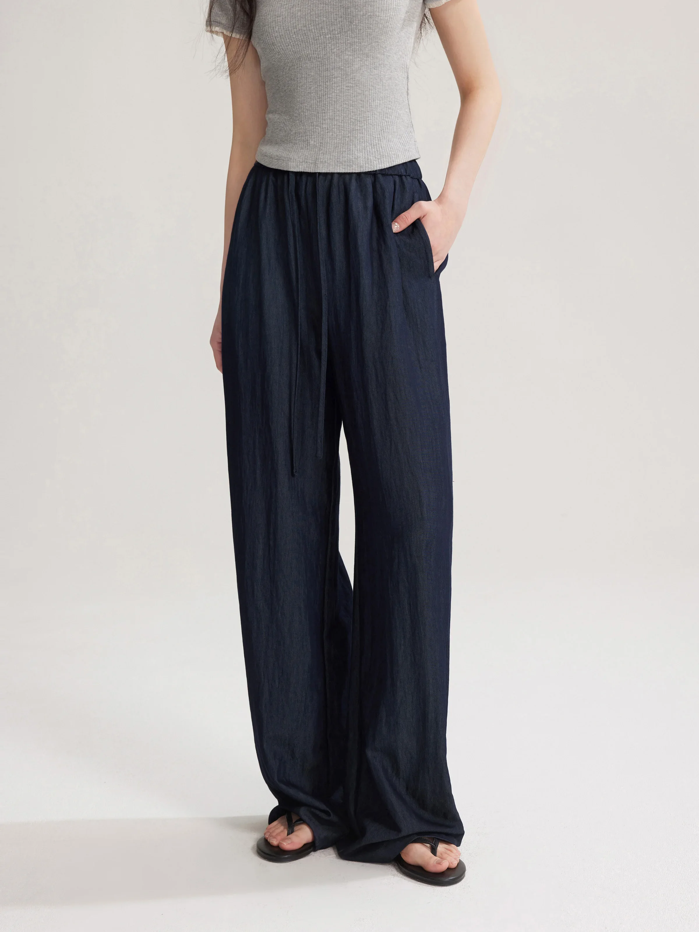 Summer Wide Leg Trousers for Women High Waist Loose Fit Breathable Straight Cut Pants, Lightweight Draped Casual Daily Wear