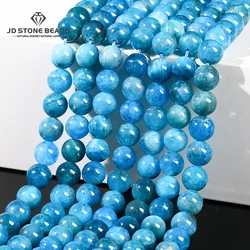5A Quality Natural Stone Blue Apatite Beads Round Loose Spacer Gems Bead For Jewelry Making Diy Necklace Bracelet Accessory 15