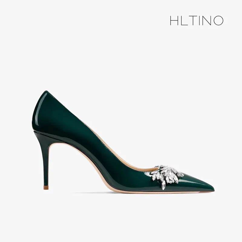 HLTINO décolleté da donna con cristalli giada verde punta a punta vestito da festa tacchi primavera autunno scarpe di lusso sposa