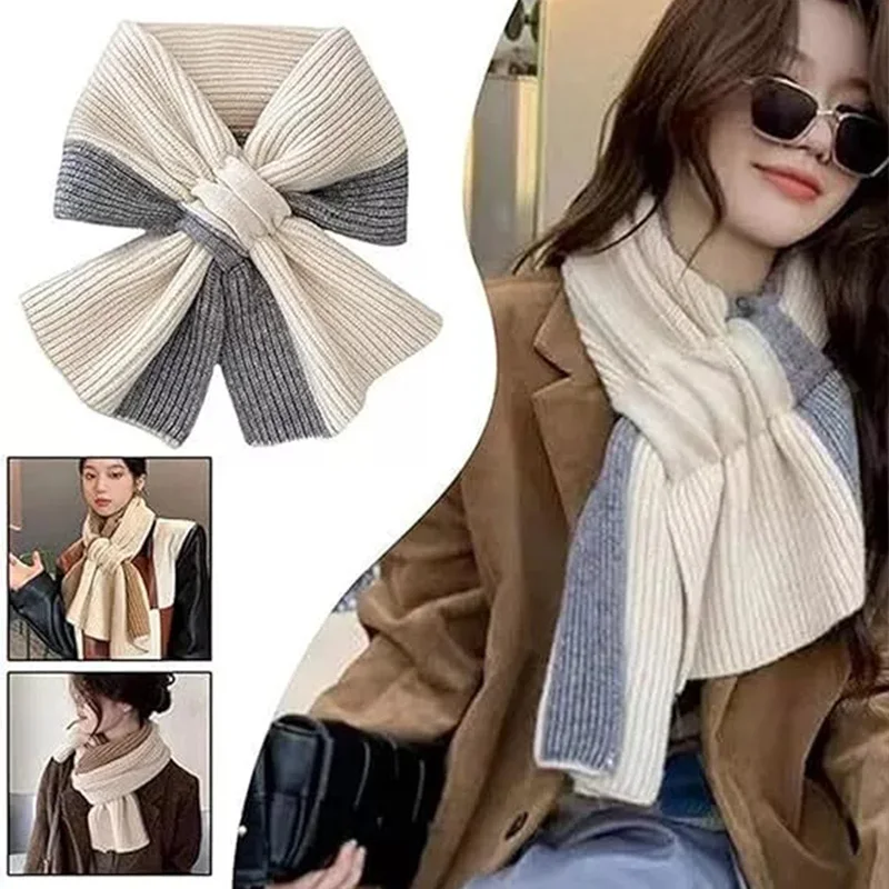 Versatile Fashion Double-color Scarf For Women Girls Autumn Winter Soft Cross Scarves Outdoor Warm Neck Protection Scarf