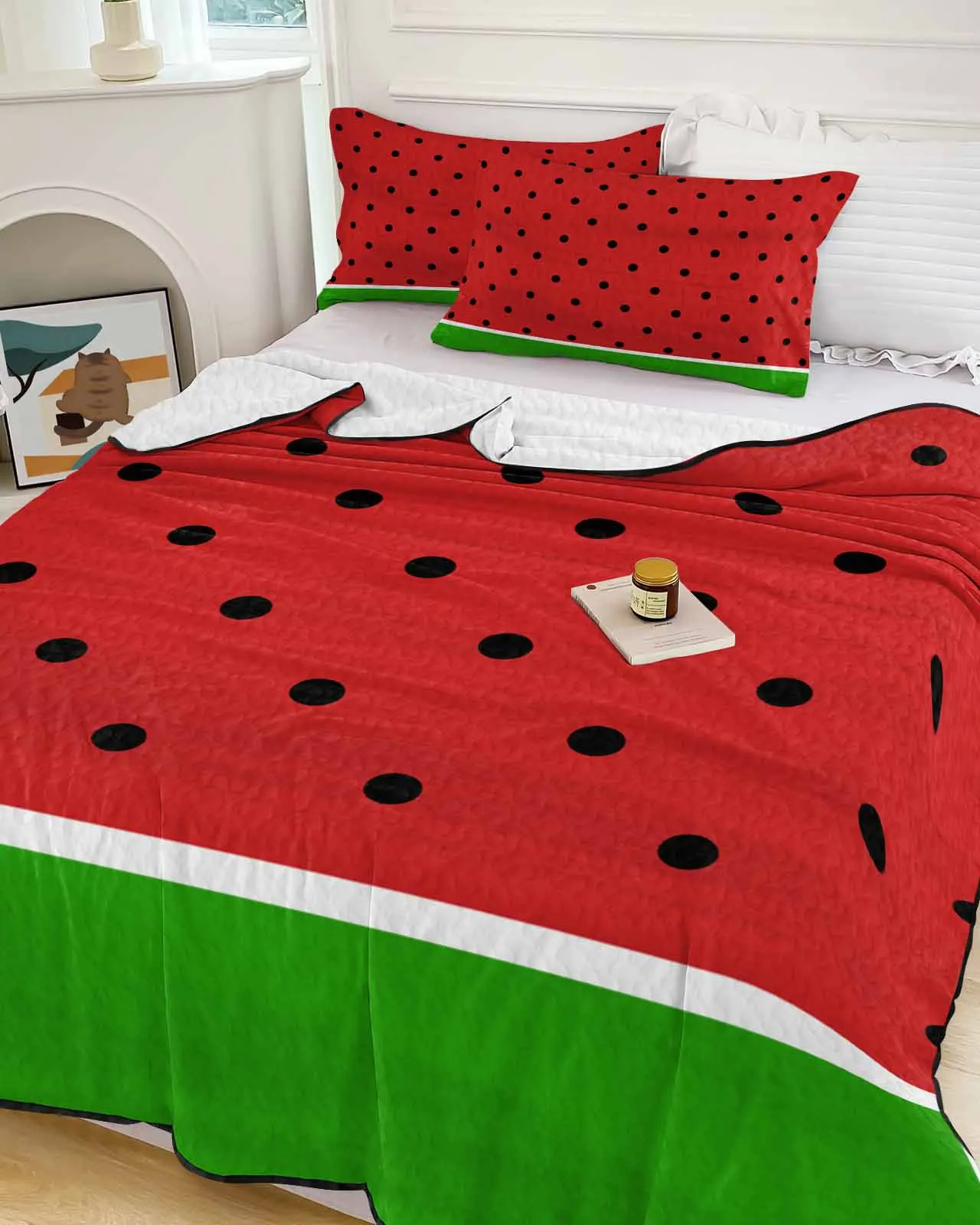 

Summer Watermelon Dot Watercolor Abstract Cooling Blankets Air Condition Comforter Lightweight Summer Quilt for Bed Thin Quilt