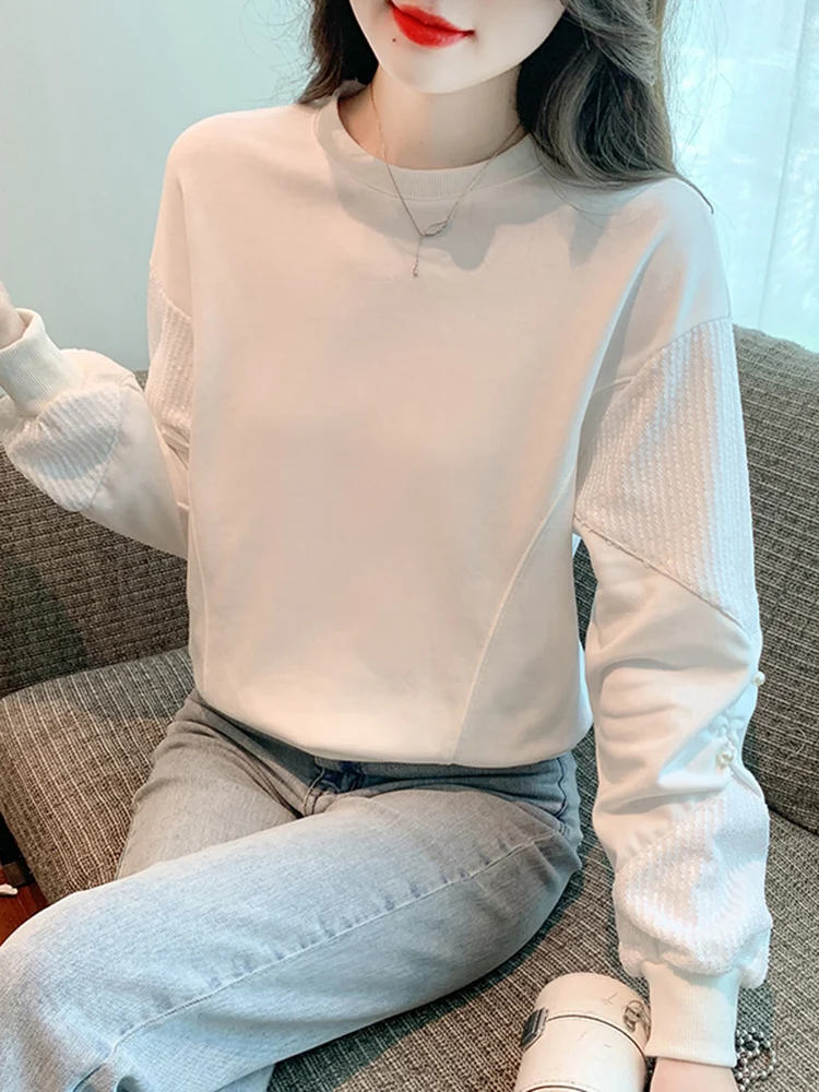 한국 스타일 라운드 넥 안감 스웨트셔츠 여성용 가을 겨울 루즈 캐주얼 에이지리스 개성 있는 탑 패셔너블 다용도