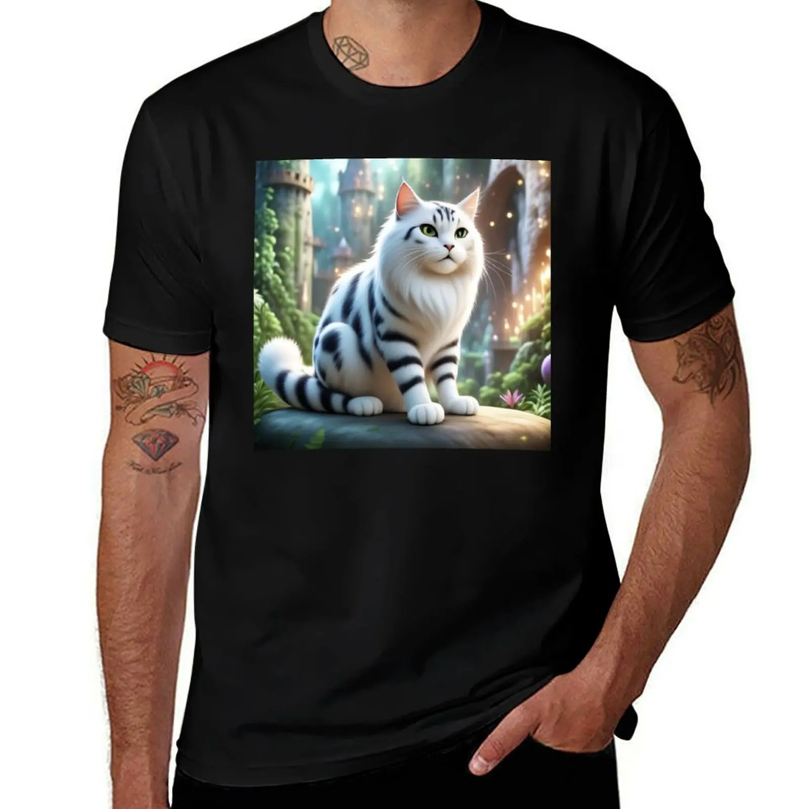 

Snow Cat in the city T-Shirt blue lock new edition aesthetic clothes black t-shirts for men