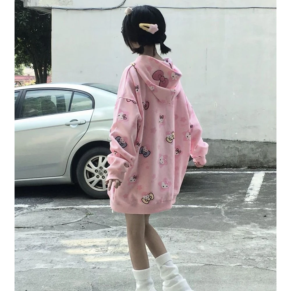 New Cartoon Sanrioed Hellokitty Cardigan Zip Hooded Sweatshirt Cute Kittys Printing Spring and Autumn Thin Coat Tops Anime Gift