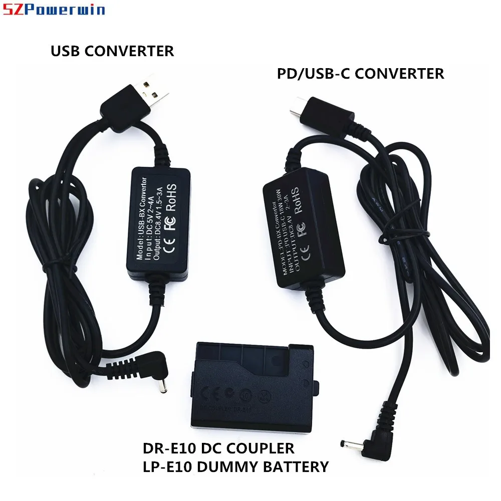 

USB Converter+USB-C PD Converter+DR-E10 LP-E10 Dummy Battery for Canon EOS 1100D 1200D 1300D 1500D 3000D T3 canon eos 2000d