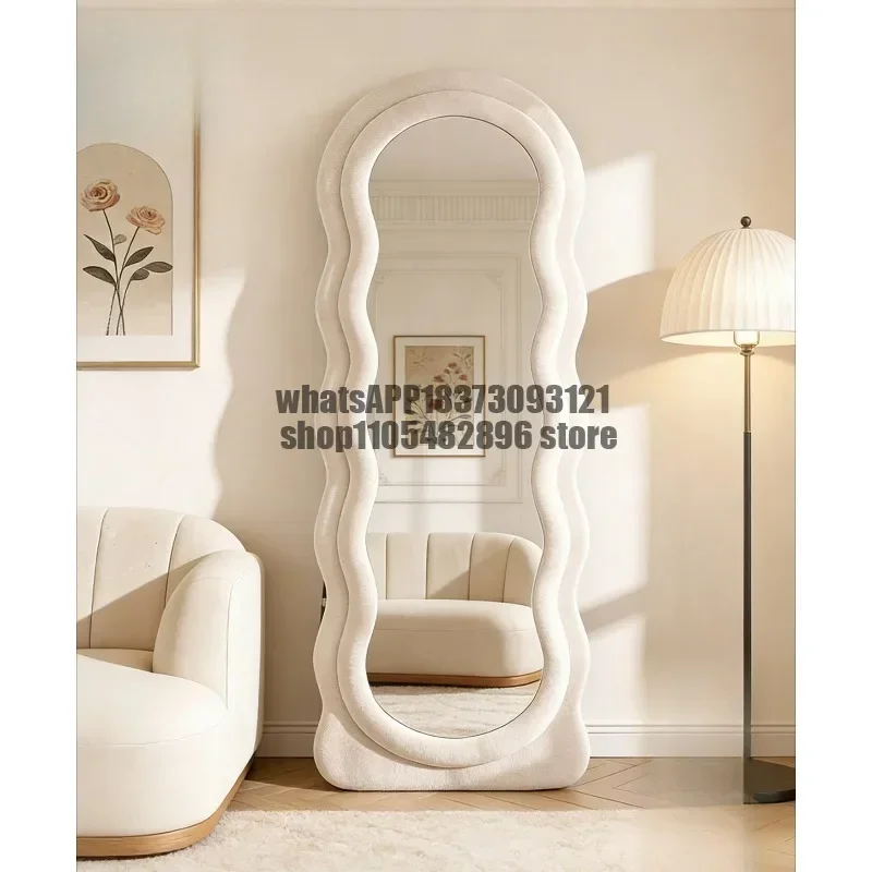 Wave full-length mirror floor-to-ceiling mirror, full-length mirror, cream wind, girls' bedroom special-shaped fitting mirror