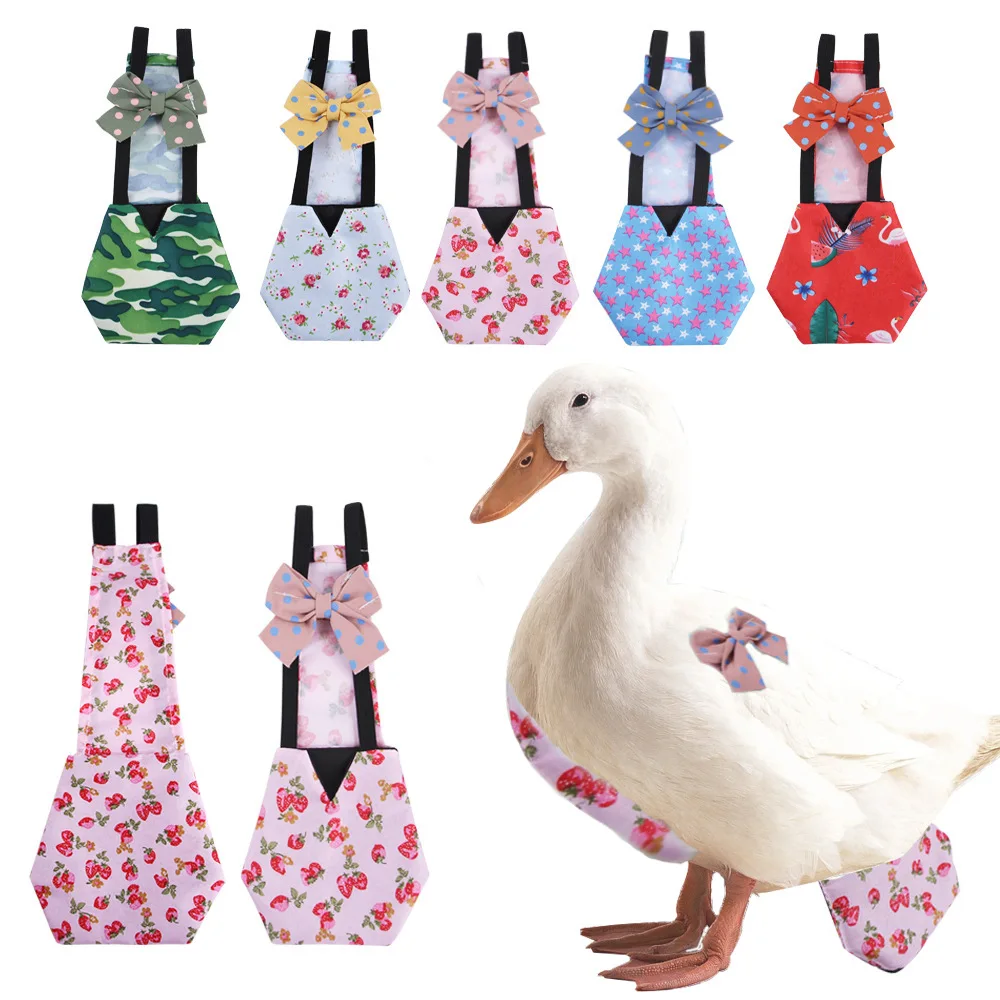 Pet Supplies Nylon Printing Washable Duck Diaper Chicken Goose Adjustable Nappy Clothes Bowknot Design With Elastic Band