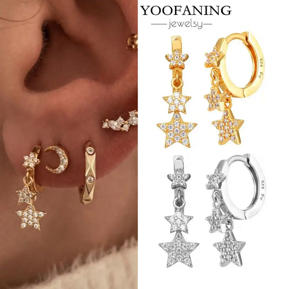 

925 Sterling Silver Ear Needle Fashion New Product Gold Silver Hoop Earrings Tassel Star Design Earrings for Women Jewelry Gift